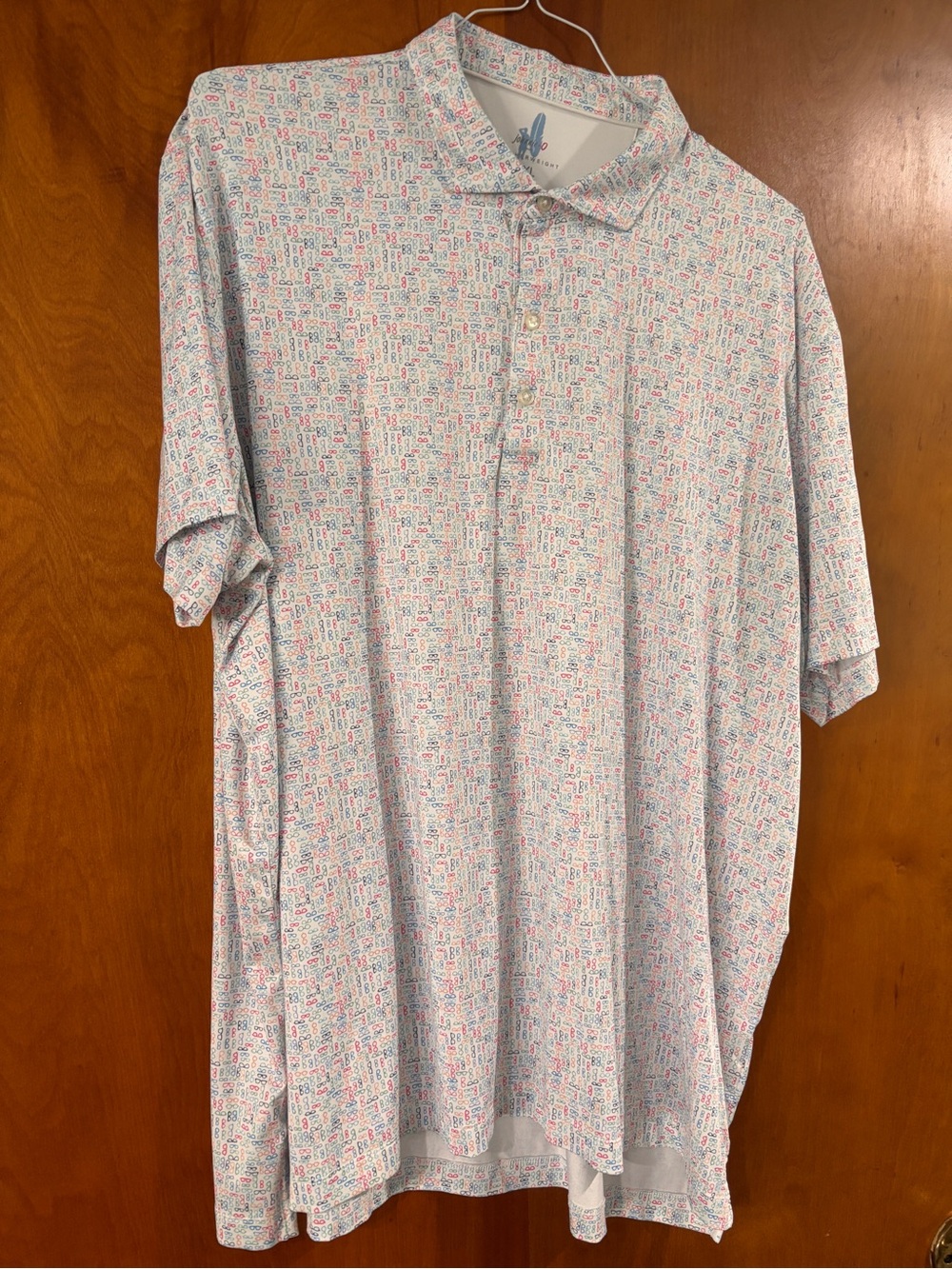 johnnie-O Short-Sleeve Polo in White with Blue and Pink Microprint